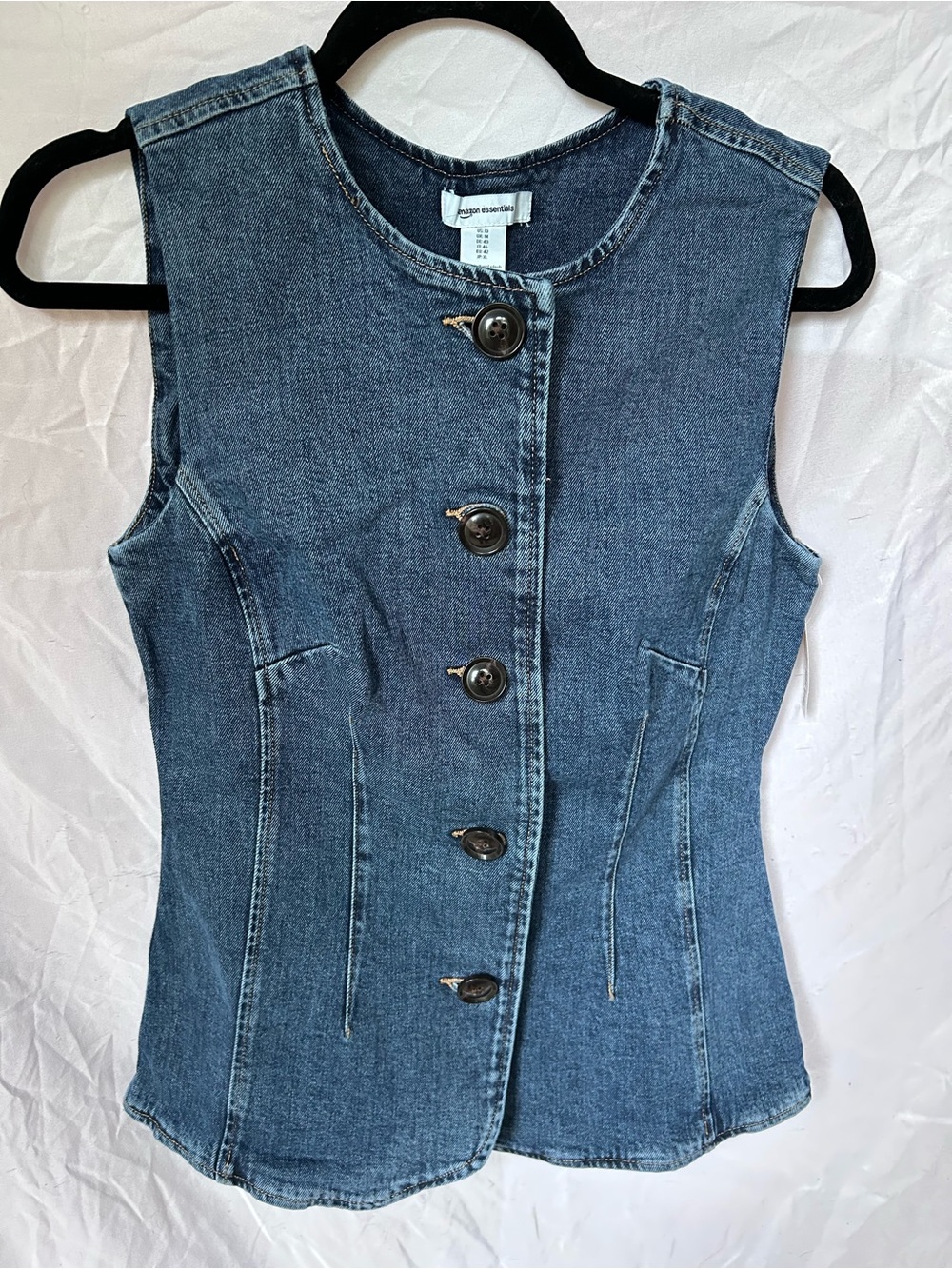 NWT Amazon Essentials Fitted Denim Vest Size 10 Medium Blue Vintage